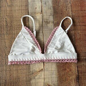 Tularose Women's Size XS Bikini Top with Crochet Detail in White and Pink